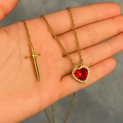 Love's Duel: Heart & Sword Necklace
